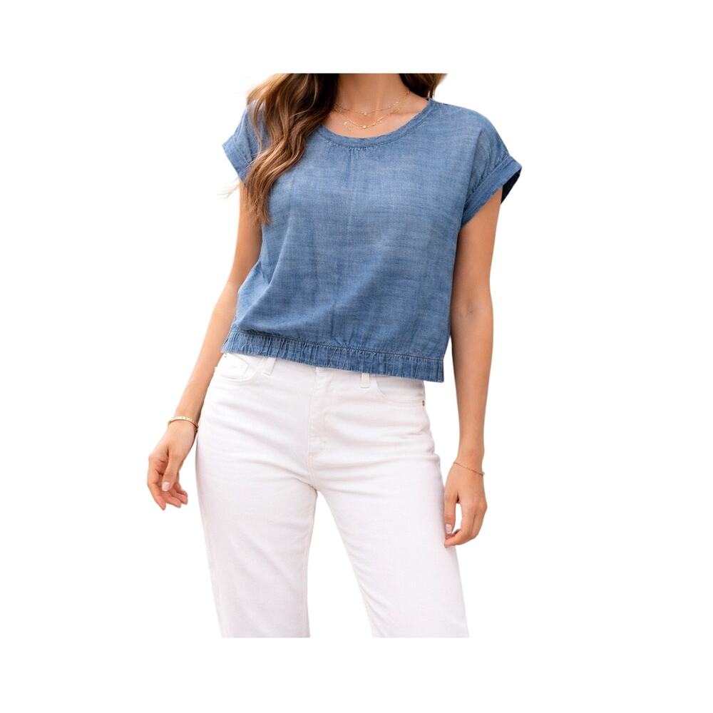 Cloth & Stone Chambray Crop Top Blue Size M Minimalist Chic Coastal Casual